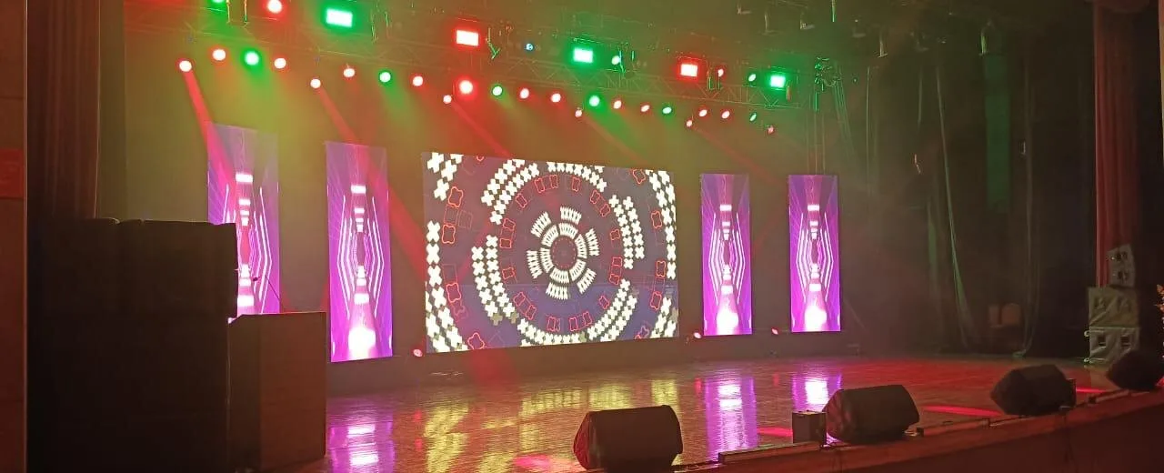 LED wall and stage lighting rig built by The Show Company for a college fest pro-night